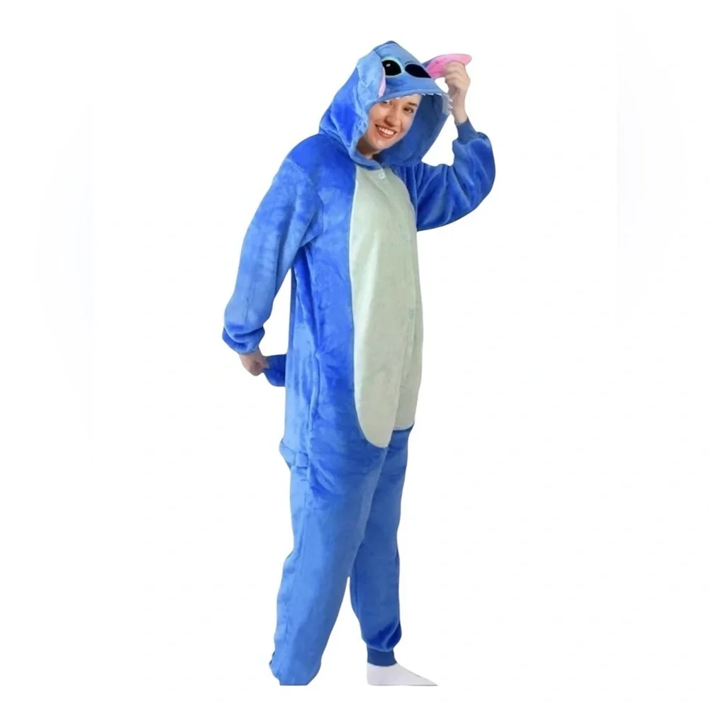 Disney Lilo & Stitch Fleece Onesie Pajamas Hooded Blue unisex 12–14